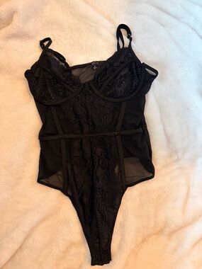 Black Lace Bodysuit Tank with Underwire Support